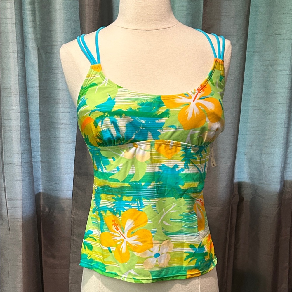 Floral Tank style swim Top - Green and Yellow NEW